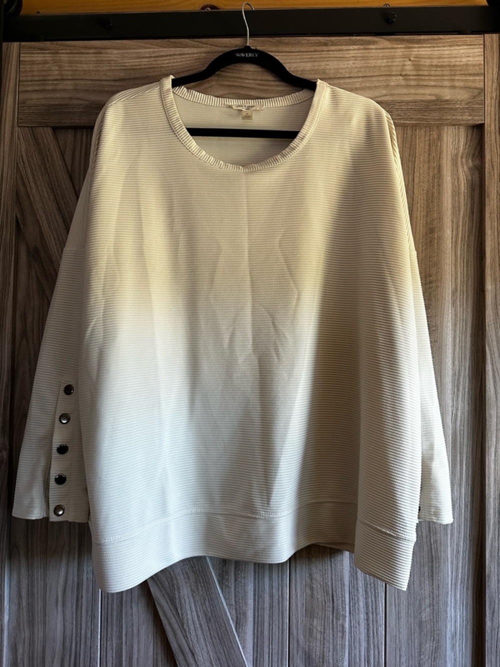 Buy 2 Get 1 Free! Cable & Gauge Ivory Ribbed Top w/ Snap Details - 2X